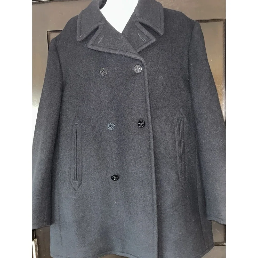 Banana Republic Men's Size XL Black Wool Button Down Coat, Double Breasted
